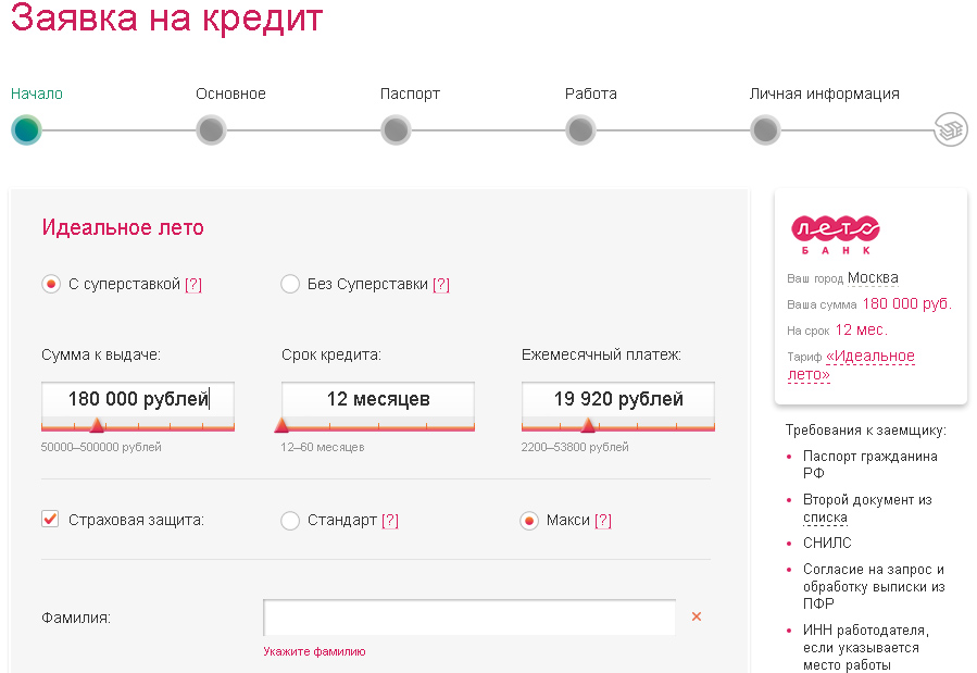 Заявка на кредит. Заявка на потребительский кредит.